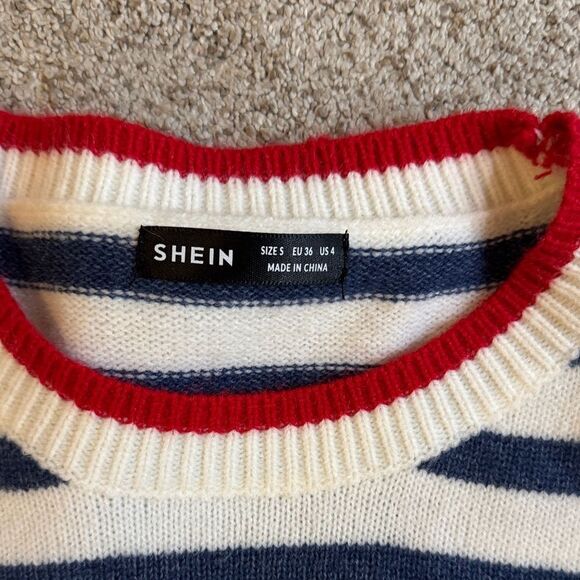 Shein Striped Sweater‎ with Red Accents Size Small - Picture 3 of 4